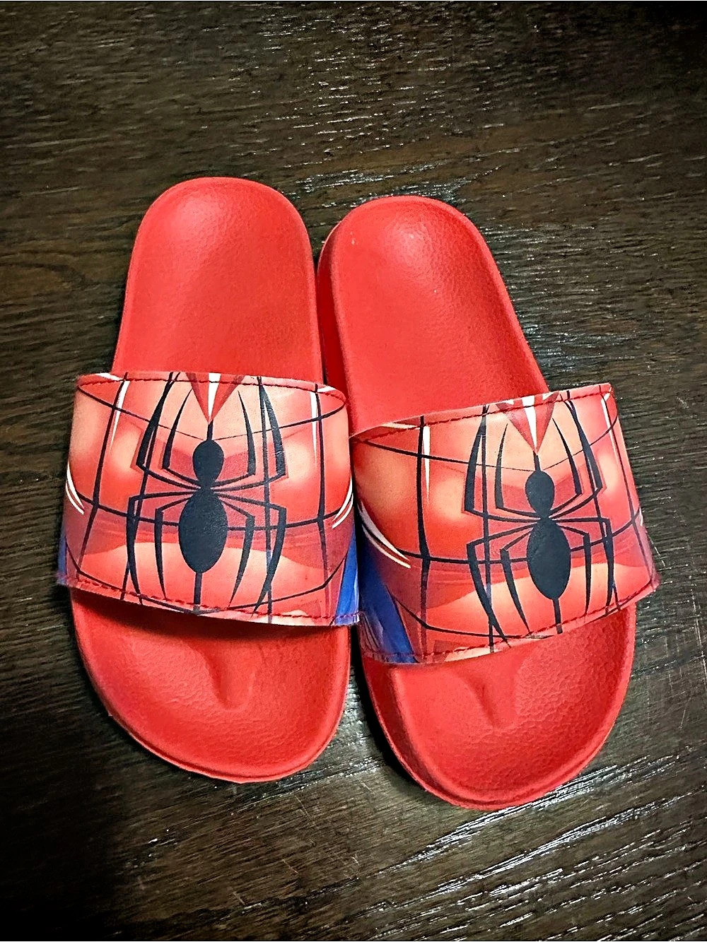 Red & Black Spider Graphic Slide Sandals